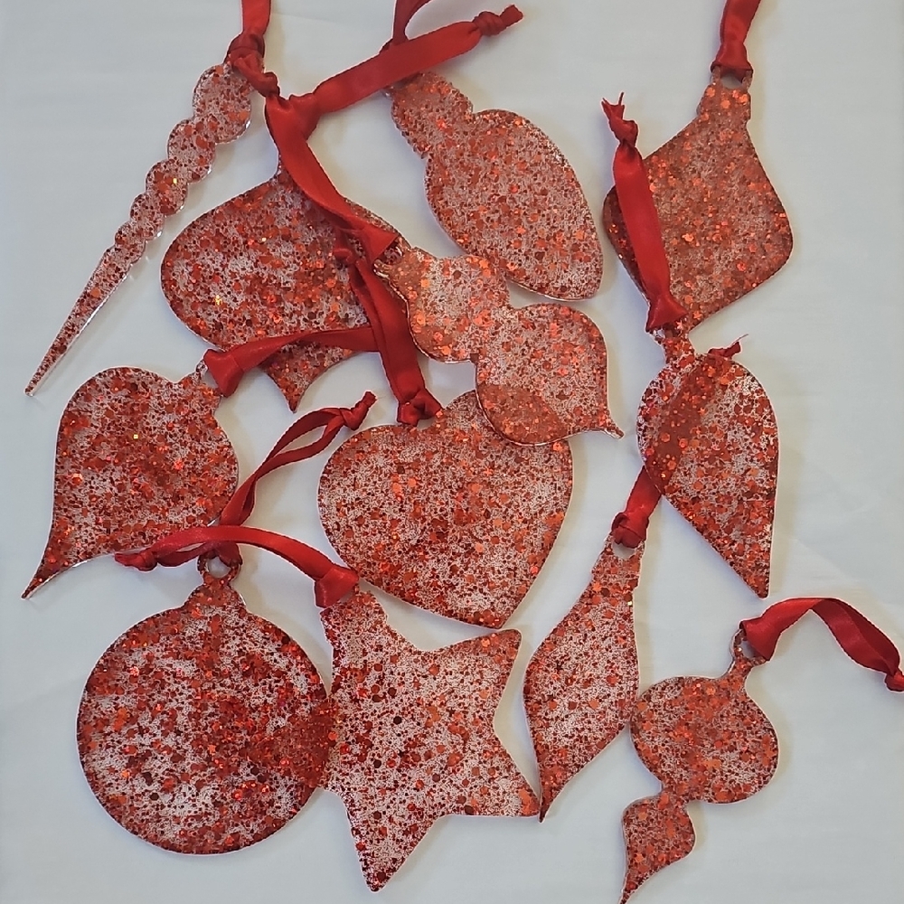 12 Hand Crafted Glittering Red Ornaments